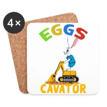 Drôle Pâques Dire Pâques Lapin Excavatrice Conducteur - Dessous de verre (lot de 4) - blanc - Devant