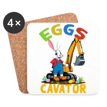 Drôle Pâques Dire Pâques Lapin Excavatrice Conducteur - Dessous de verre (lot de 4) - blanc - Devant