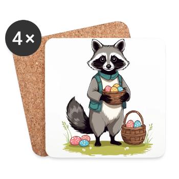 Oeufs de Pâques drôles mignons de costume de raton laveur - Dessous de verre (lot de 4) - blanc - Devant