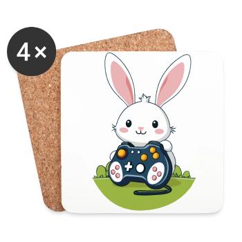 Lapin de Pâques Gamer et Design de streetwear de jeu - Dessous de verre (lot de 4) - blanc - Devant