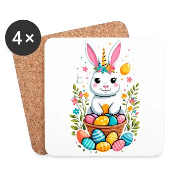 Licorne drôle lapin de Pâques Licorne mignonne Licorne de Pâques - Dessous de verre (lot de 4) - blanc - Devant