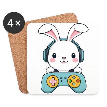 Lapin de Pâques Gamer Jeux de Pâques emblématiques - Dessous de verre (lot de 4) - blanc - Devant