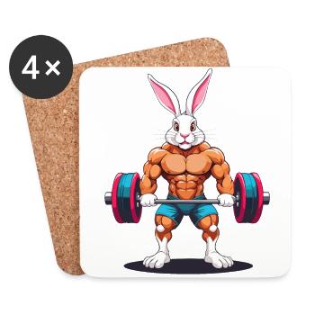 Lapin de Pâques Body Building Animal Drôle Séance D’entraînement - Dessous de verre (lot de 4) - blanc - Devant