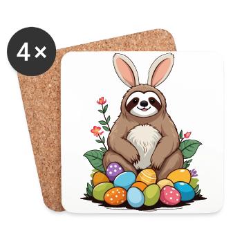 Drôle de paresseux lapin de Pâques emblématique Pâques - Dessous de verre (lot de 4) - blanc - Devant