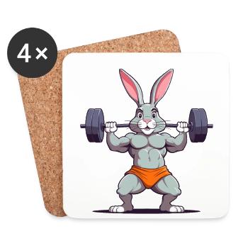 Lapin de Pâques Bodybuilder Drôle & Animal Workout - Dessous de verre (lot de 4) - blanc - Devant