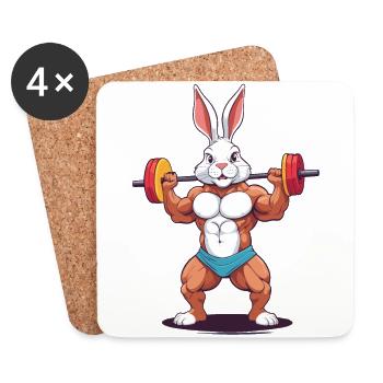 Lapin de Pâques Bodybuilder Drôle Animal Workout - Dessous de verre (lot de 4) - blanc - Devant