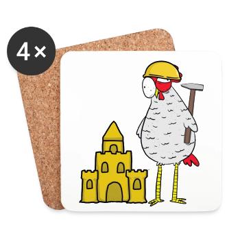 Artisan Poulet Château De Sable Construction Construction Construction Constructeur - Dessous de verre (lot de 4) - blanc - Devant