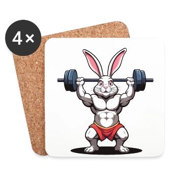 Lapin de Pâques Body Building Animal Drôle Séance D’entraînement - Dessous de verre (lot de 4) - blanc - Devant