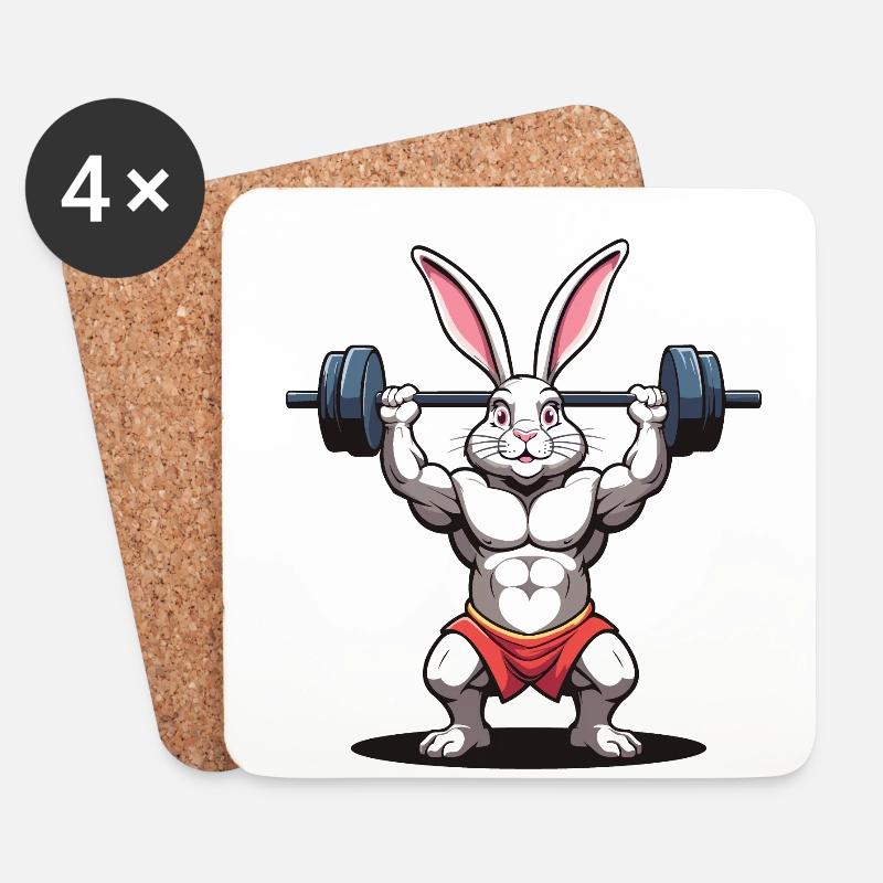 Osterhase Body Building Tier Lustiger Workout - Untersetzer (4er-Set) - Weiß