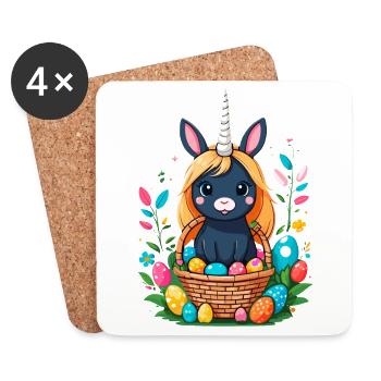 Licorne drôle lapin de Pâques Licorne mignonne Licorne de Pâques - Dessous de verre (lot de 4) - blanc - Devant
