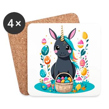 Licorne drôle lapin de Pâques Licorne mignonne Licorne de Pâques - Dessous de verre (lot de 4) - blanc - Devant