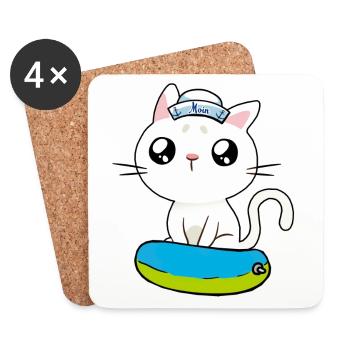 Maritime Cat Distress Sailor Ahoy Swimming Ring - Coasters (set of 4) - white - Front