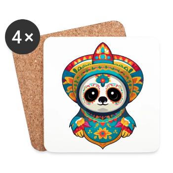 Paresseux emblématique Sugar Skull Mexique - Dessous de verre (lot de 4) - blanc - Devant