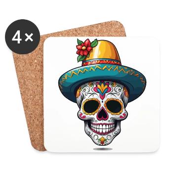 Ikonischer Zuckerschädel Mexiko Skull Streetwear - Untersetzer (4er-Set) - Weiß - Vorne