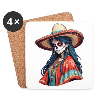 Iconic Sugar Skull Mexican Girl - Coasters (set of 4) - white - Front