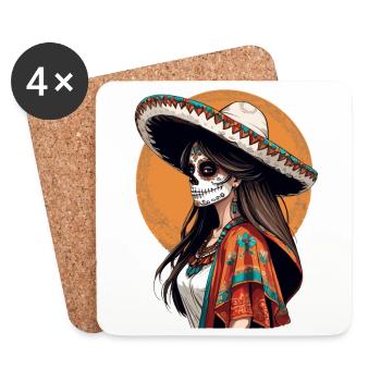 Fille mexicaine emblématique Sugar Skull - Dessous de verre (lot de 4) - blanc - Devant