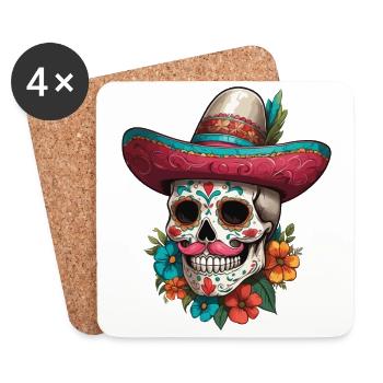 Iconic Sugar Skull Mexico Streetwear - Coasters (set of 4) - white - Front