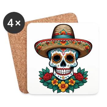 Iconique Sugar Skull Mexico Skull Streetwear - Dessous de verre (lot de 4) - blanc - Devant