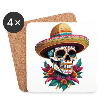 Iconique Sugar Skull Mexico Streetwear - Dessous de verre (lot de 4) - blanc - Devant