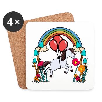 Regenbogen Pony Luftballons Geburtstag Geschenk - Untersetzer (4er-Set) - Weiß - Vorne