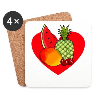 Obst Früchte Geschenkidee Vegetarisch - Untersetzer (4er-Set) - Weiß - Vorne
