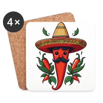 Ästhetik Chili Streetwear Mexikanisch Scharf - Untersetzer (4er-Set) - Weiß - Vorne