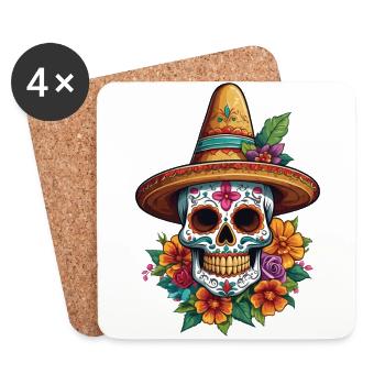 Ikonischer Zuckerschädel Mexiko Skull Streetwear - Untersetzer (4er-Set) - Weiß - Vorne