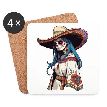 Iconic Sugar Skull Mexico Skull Streetwear - Coasters (set of 4) - white - Front