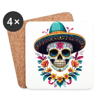 Fête mexicaine emblématique de Sugar Skull - Dessous de verre (lot de 4) - blanc - Devant