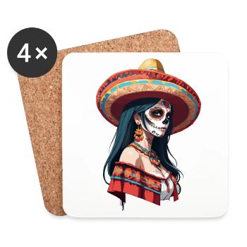 Fille mexicaine emblématique Sugar Skull - Dessous de verre (lot de 4) - blanc - Devant