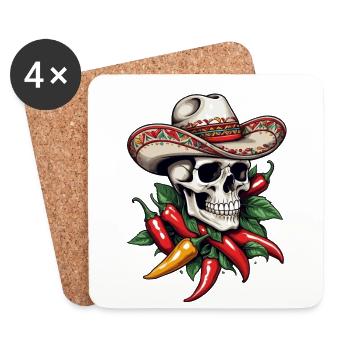 Aesthetic Chili Skull Design Mexican Style - Coasters (set of 4) - white - Front