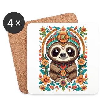 Paresseux Mexique Sugar Skull Dia De Muertos - Dessous de verre (lot de 4) - blanc - Devant