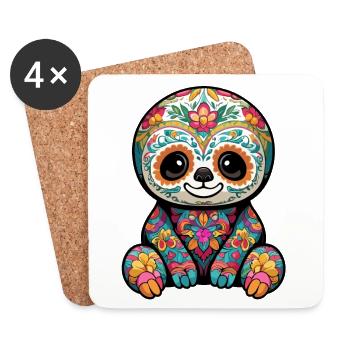 Paresseux Mexique Sugar Skull Dia De Muertos - Dessous de verre (lot de 4) - blanc - Devant