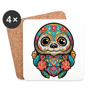 Sloth Mexico Sugar Skull Skull Streetwear - Coasters (set of 4) - white - Front
