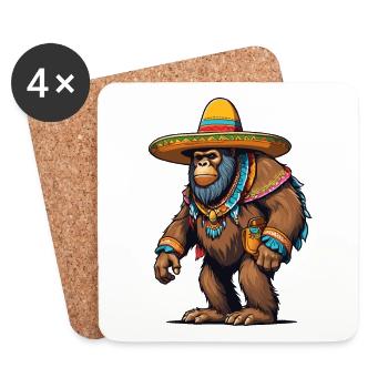 Mexican Bigfoot Sasquatch Sombrero - Coasters (set of 4) - white - Front
