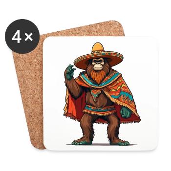 Mexican Bigfoot Sasquatch Sombrero - Coasters (set of 4) - white - Front