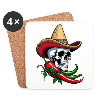 Aesthetic Chili Skull Design Mexican Style - Coasters (set of 4) - white - Front