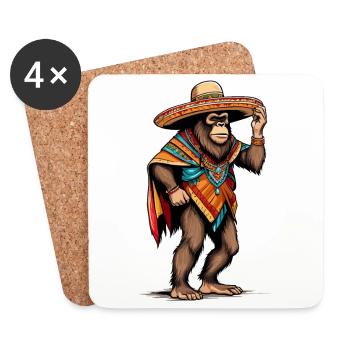 Mexican Bigfoot Sasquatch Sombrero - Coasters (set of 4) - white - Front