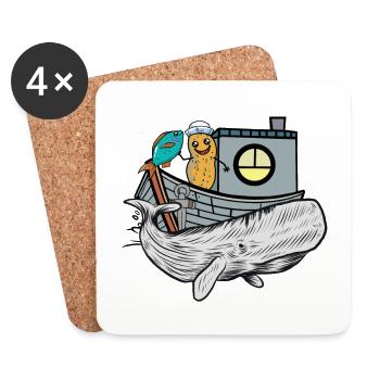 Gens De Mer, Poisson, Bateau, Animaux Marins, Pêcheur, Ahoy, Lac - Dessous de verre (lot de 4) - blanc - Devant