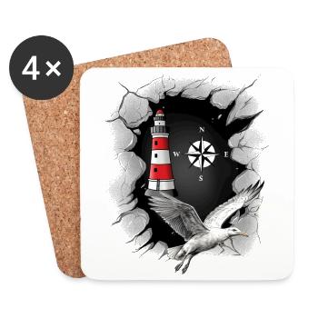 Seagull Lighthouse Boussole Maritime - Dessous de verre (lot de 4) - blanc - Devant