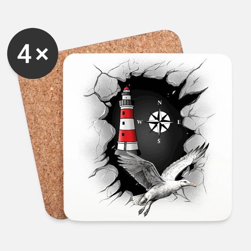 Möwe Leuchtturm Kompass maritim - Untersetzer (4er-Set) - Weiß