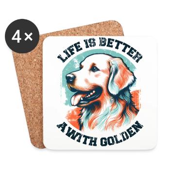 Life Is Better With A Golden Retriever Dog vintage - Coasters (set of 4) - white - Front