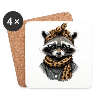 Mama Raccoon Raccoon Amoureux du raton laveur - Dessous de verre (lot de 4) - blanc - Devant