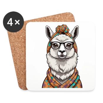Drôle Lama alpaga conception de fête des mères - Dessous de verre (lot de 4) - blanc - Devant