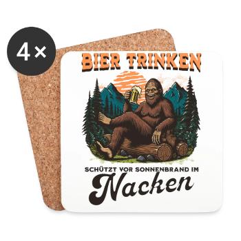 Bier trinken schützt vor Sonnenbrand im Nacken - Untersetzer (4er-Set) - Weiß - Vorne