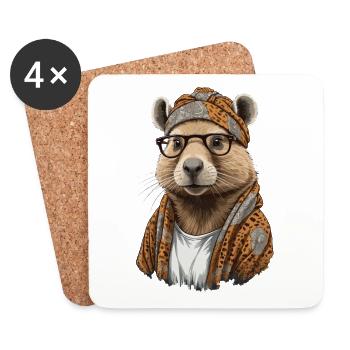 Drôle Capymama Capybara Mère Design - Dessous de verre (lot de 4) - blanc - Devant