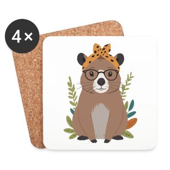 Drôle Capymama Capybara Maman - Dessous de verre (lot de 4) - blanc - Devant
