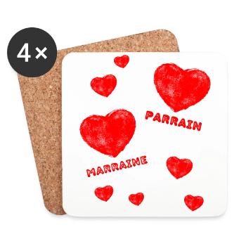 J'aime Parrain + Marraine Gros Cœurs Rouges - Dessous de verre (lot de 4) - blanc - Devant