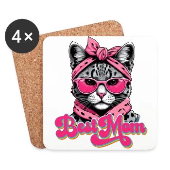 Best Mom Cute Cat Mom Style - Coasters (set of 4) - white - Front