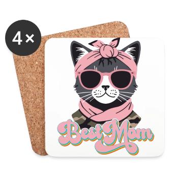 Cat Mom With Style Best Mom Cute Cat - Coasters (set of 4) - white - Front